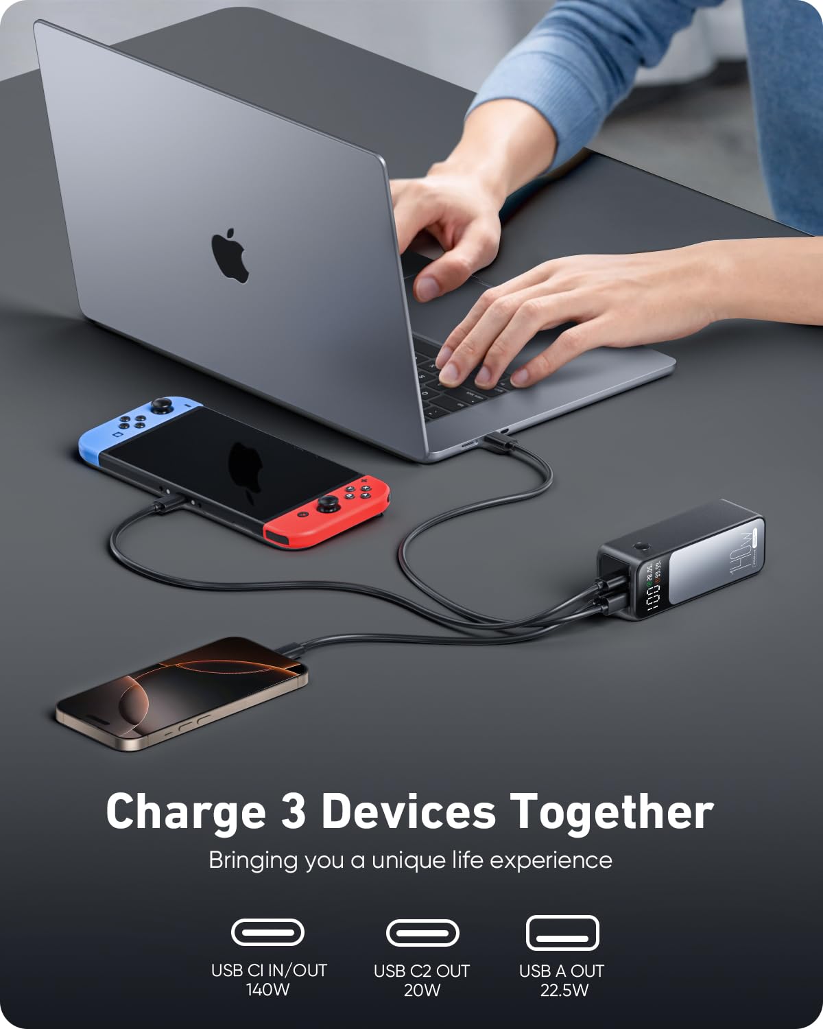 Triple-device simultaneous charging.