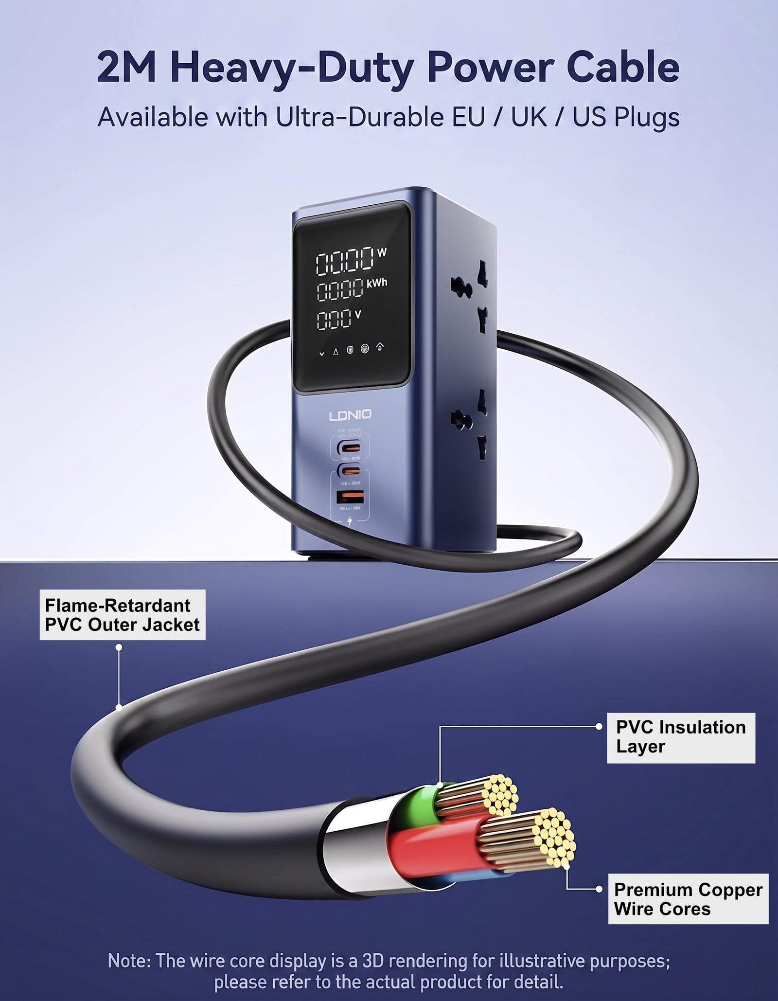 Ultra-durable PVC cable.
